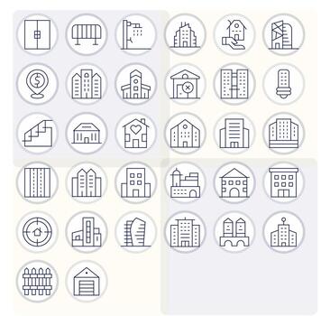 Property Icon Arsenal with 32 High Resolution Thin Line Pixel Optimized designs vector