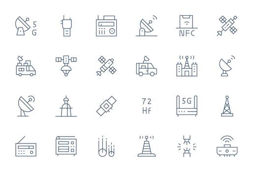 24 íconos para antena presentando alto resolución cuadrícula equipado Delgado línea gráficos vector