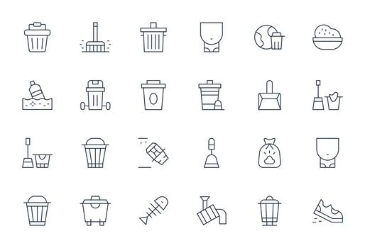 24 PIXEL Perfect Thin Line Icons from Garbage Collection vector