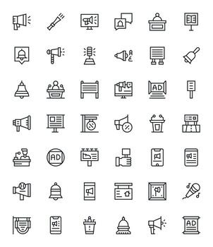 42 Icons for Announcement optimized in Grid Fitted Retina Ready Regular Line resolution vector