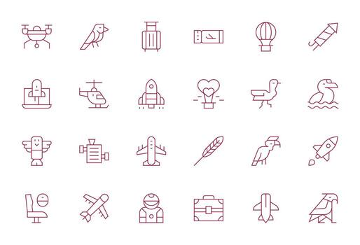 24 Thin Line Icons from Flight in High Resolution Pixel Aligned Quality vector