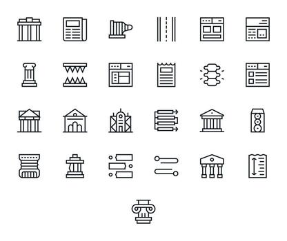 25 64x64 Regular Line Icons optimized for Column PIXEL Perfect display vector