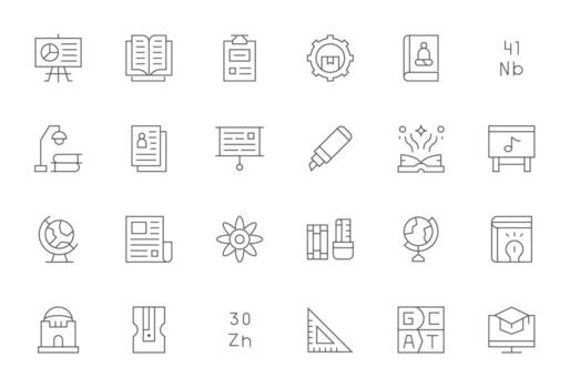 24 Thin Line Icons designed for Education in 128x128 Pixel Optimized format vector