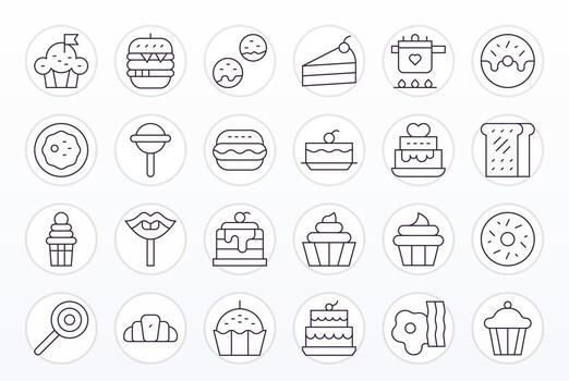24 Thin Line Icons from Yummy in 256x256 Pixel Optimized Quality vector