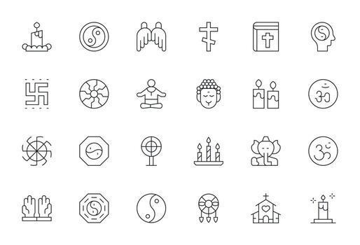 Spirituality Icon Repository containing 24 Thin Line High Resolution Pixel Aligned graphics vector