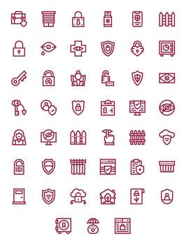 Privacy Scalable Set featuring 45 Display Perfect Bold Line 64x64 Icons vector