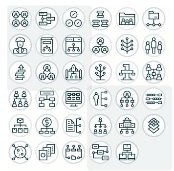 Hierarchy Icon Toolkit featuring 35 Pixel Optimized Retina Ready Regular Line elements vector