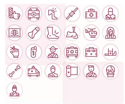 Trauma Display Perfect Set with 25 Retina Ready Regular Line Icons vector