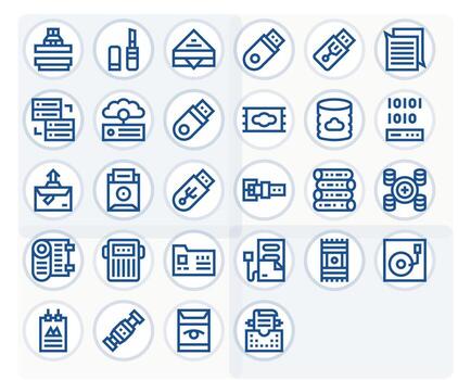 Bold Line Style Information Storage Icons with 28 256x256 Pixel Optimized Designs vector