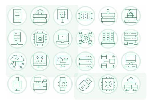 24 High Resolution Thin Line Grid Fitted Icons for Computing Projects vector
