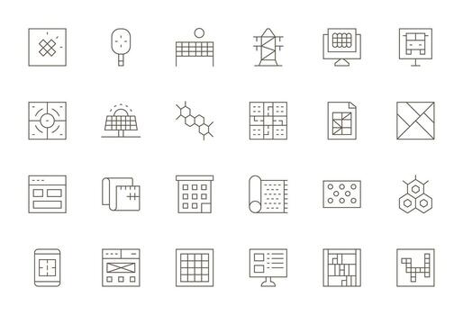 24 Delgado línea píxel optimizado vectores para cuadrícula tema