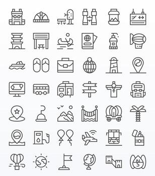Travel Icon Set with 42 Regular Line High Resolution Pixel Aligned Graphics vector