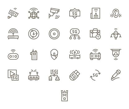 Wireless Design Icons featuring 25 Pixel Aligned Regular Line Style vector