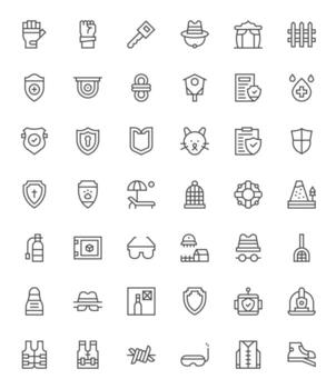 42 Regular Line PIXEL Perfect Icons for Protection Graphics vector