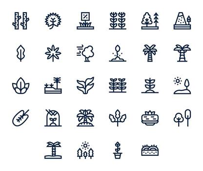 Vegetation Icon Set with 28 Bold Line 64x64 Pixel Optimized Graphics vector
