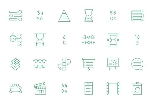 24 64x64 Icons for Sequence with Editable Thin Line clarity vector