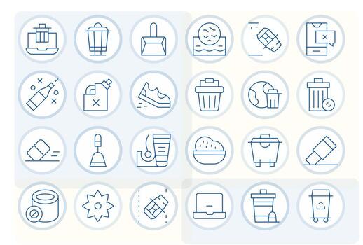 24 64x64 Icons for Trash in Grid Fitted Thin Line Format vector
