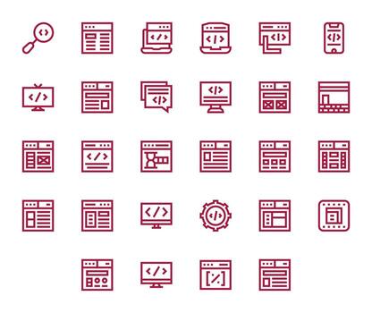 28 Pixel Aligned 256x256 Icons for Css in elegant Bold Line design vector