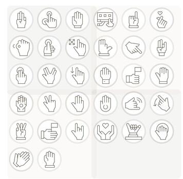 Gesture Scalable Set featuring 32 PIXEL Perfect Thin Line 64x64 Icons vector