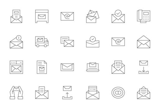 Electronic Mail Icon Set with 24 Thin Line High Resolution Pixel Aligned Graphics vector