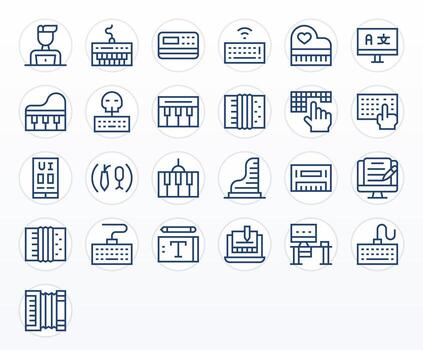 25 Icons inspired by Keyboard in Grid Fitted 256x256 Regular Line quality vector