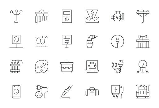 Electrical Comprehensive Bundle with 24 Grid Fitted Thin Line 64x64 Icons vector