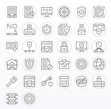 Data Protection Scalable Set featuring 32 PIXEL Perfect Thin Line 256x256 Icons vector