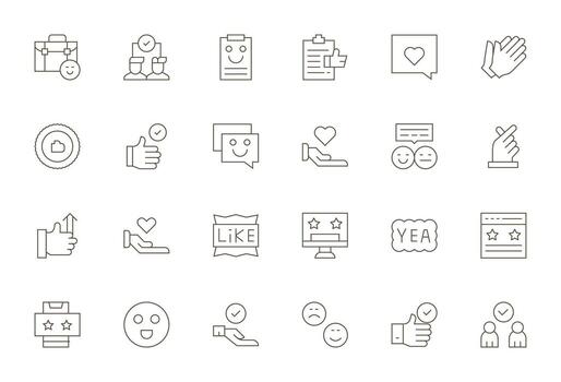 positivo realimentación icono conjunto con 24 Delgado línea 64 x 64 píxel optimizado gráficos vector