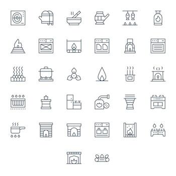 32 Icons for Stove optimized in Editable 64x64 Thin Line resolution vector