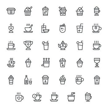 35 regular línea íconos diseñado para taza en 128x128 píxel optimizado formato vector