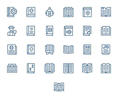 Guidebook Comprehensive Bundle with 25 Editable Regular Line High Resolution Icons vector