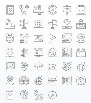 40 High Resolution Icons for Route in Detail Enhanced Thin Line Format vector