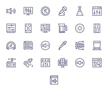 25 Regular Line Pixel Aligned Retina Ready Icons from Volume Suite vector