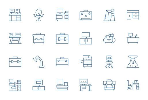 Thin Line Style Workstation Icons with 24 128x128 Pixel Optimized Designs vector