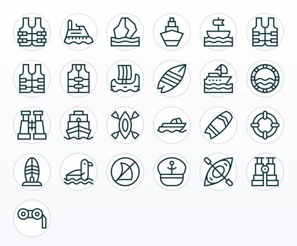25 128x128 Icons for Nautical in Pixel Aligned Regular Line Format vector