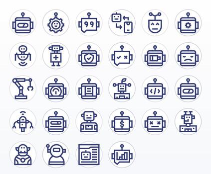 28 128x128 Icons for Robot in Grid Fitted Bold Line Format vector