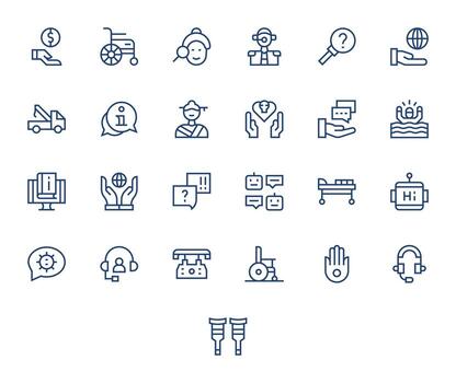 Regular Line Display Perfect Icons from Assistance Set with 25 128x128 Icons vector