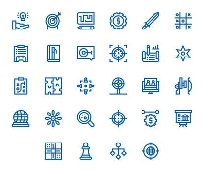 Strategy Pixel Aligned Set with 28 256x256 Bold Line Icons vector