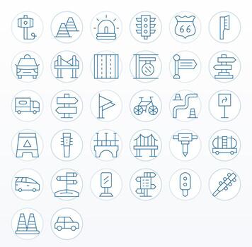 32 High Resolution Icons for Road in Display Perfect Thin Line Format vector