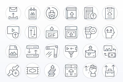 24 Pixel Optimized 256x256 Icons for File Upload in elegant Thin Line design vector
