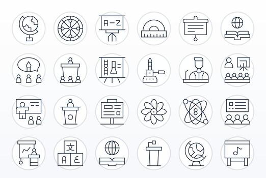 Teaching Premium Bundle with 24 High Resolution Grid Fitted Thin Line Icons vector