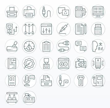 32 Thin Line Detail Enhanced Icons crafted for Output High Resolution applications vector
