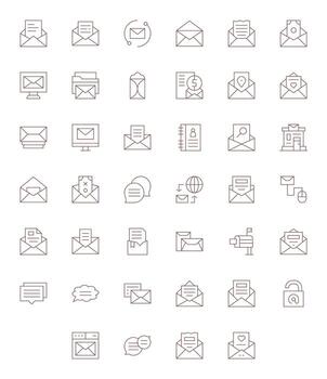 Correspondence Icon Toolkit featuring 40 Grid Fitted 128x128 Thin Line elements vector