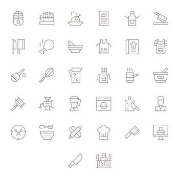 32 Thin Line Icons for Preparation in crisp Retina Ready Pixel Optimized resolution vector