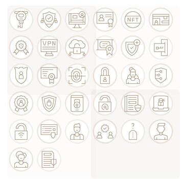 Authentication 64x64 Icon Pack with 32 Thin Line Pixel Optimized Elements vector