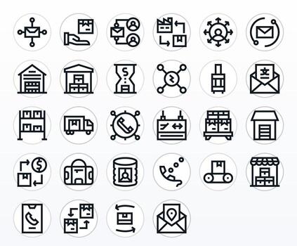 saliente exhaustivo haz con 28 cuadrícula equipado negrita línea 256x256 íconos vector