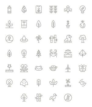 40 Pixel Aligned Icons themed around Ecology in High Resolution Thin Line format vector