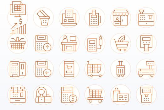24 Thin Line Display Perfect Icons for Checkout Graphics vector