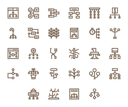 28 64x64 Bold Line Pixel Optimized Icons for Branching Projects vector