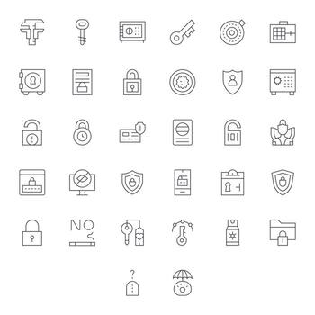 Password Retina Ready Icon Pack with 32 Thin Line Pixel Optimized Elements vector